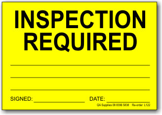 Inspection Required adhesive label, yellow