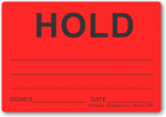 HOLD adhesive label, red