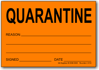 Quarantine adhesive label, orange