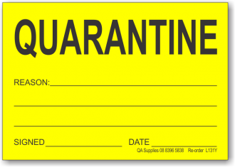 Quarantine adhesive label, yellow