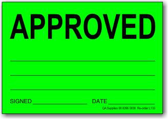Approved adhesive label, green