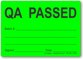 QA PASSED adhesive label, green