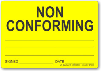 Non Conforming adhesive label, yellow