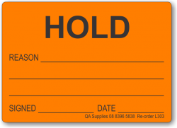 HOLD adhesive label, Orange