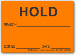 HOLD adhesive label, orange removable