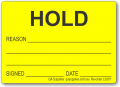 HOLD adhesive label, yellow
