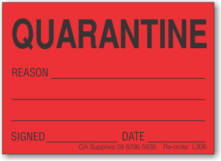 Quarantine adhesive label, red