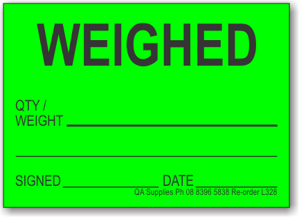 WEIGHED adhesive label, green