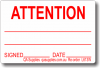 ATTENTION adhesive label, white / red print