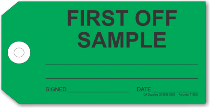 First Off Sample tag, green