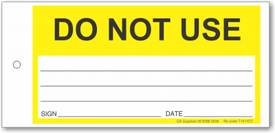 Do Not Use tie-on tag, DuroTuff, Yellow