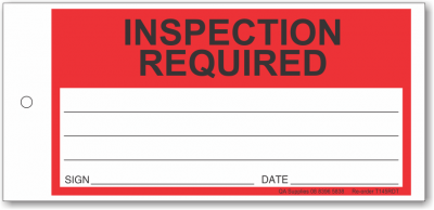 INSPECTION REQUIRED tie-on tag, DuroTuff, Red