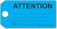 ATTENTION tie-on tag, blue