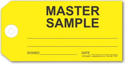 MASTER SAMPLE tie-on tag, yellow
