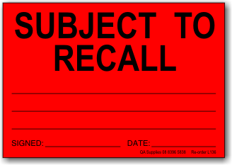 Subject to Recall adhesive label L136