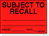 Subject to Recall adhesive label L313