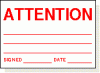ATTENTION adhesive label, white / red print