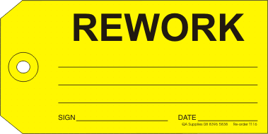 Rework tag, yellow