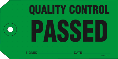 Quality Control Passed tag, green