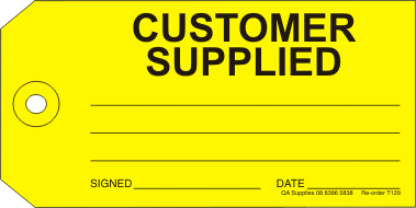 Customer Supplied tag, yellow