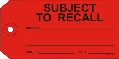 Subject to Recall tag, red